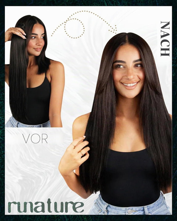 RUNATURE Tape in Extensions Echthaar Schwarz Ombre Grün Echthaar Extensions Tape 35cm 20 Stück 40g 