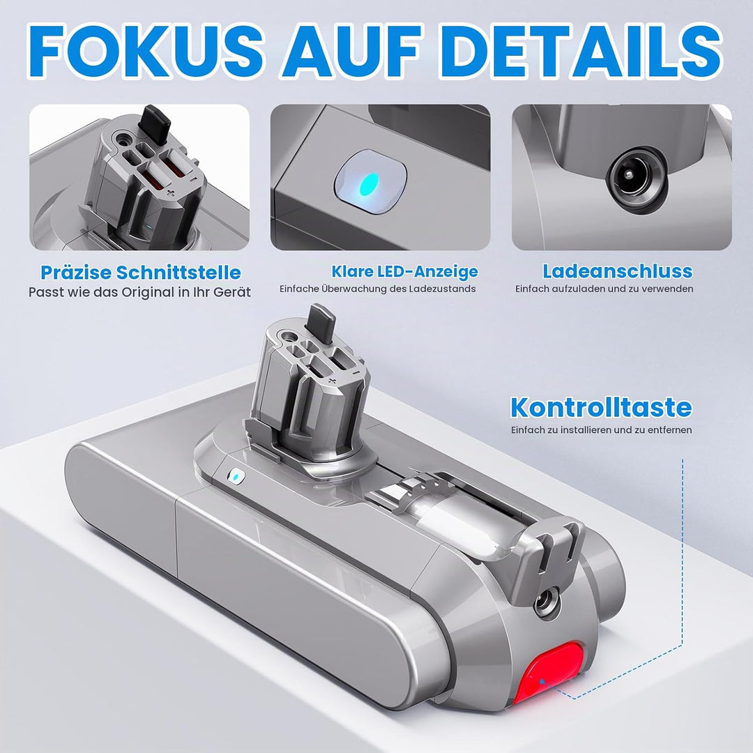 Klickstil SV15 Akku mit Ladegerät für Dyson V11, 3900mAh ASUNCELL Ersatzakku für V11 Torque Drive Ou