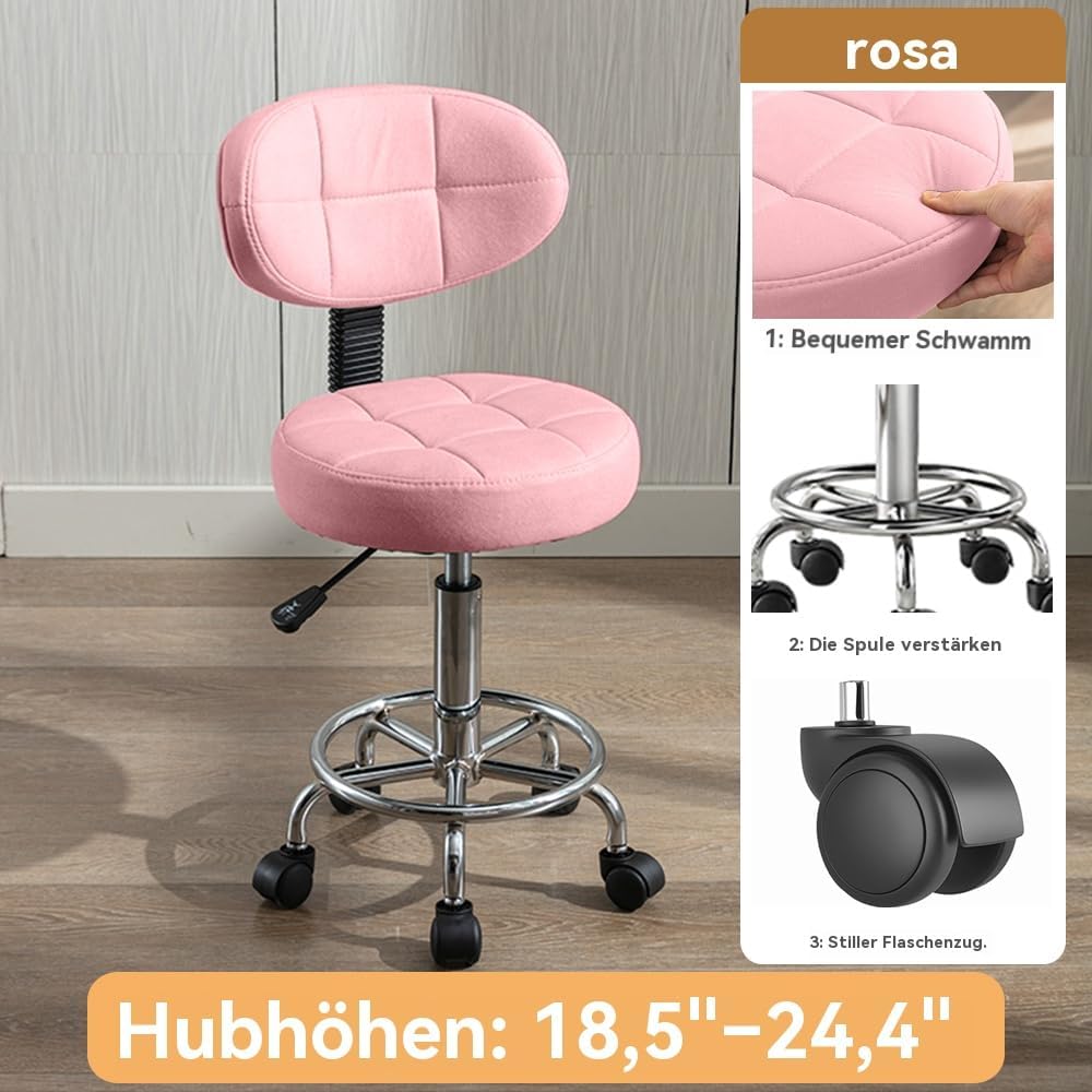 Moderner Bürodrehstuhl - Rollhocker mit Niedriger Rückenlehne und Höhenverstellung - Drehbare Arbeit