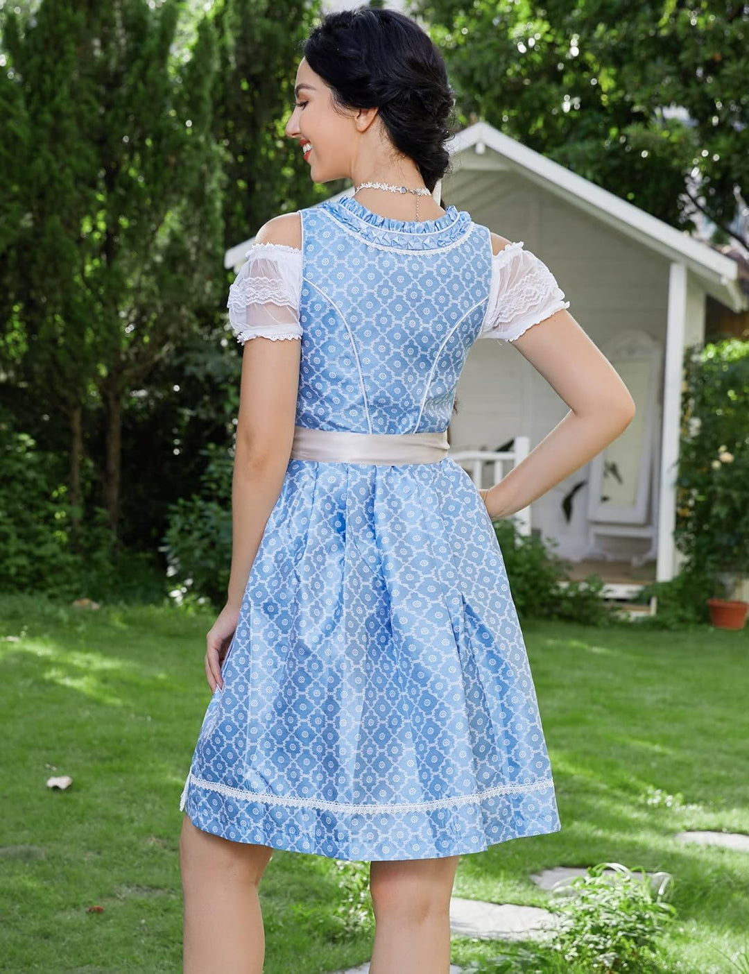 Clearlove Dirndl Damen midi 3tlg.Trachtenkleid für Oktoberfest,Karneval,DREI Teilig: Kleid, Bluse, S