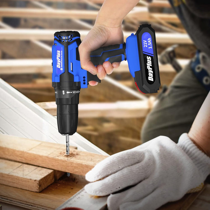 21V Akkuschrauber Akku-Bohrschrauber 2-Gang Akkubohrer, 45 N.m Schlagbohrschrauber, 25+1 Drehmoments
