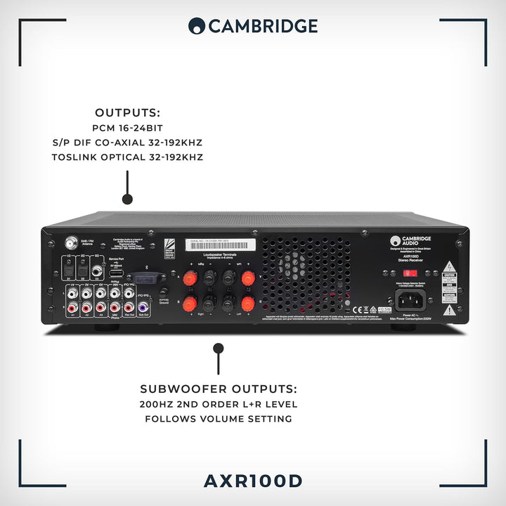 Cambridge Audio AXR100D - Separater 100 Watt Stereo HiFi-Receiver mit integrierter Phonostufe, Dab/F