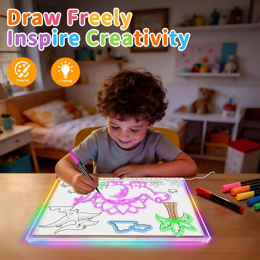 Leuchtendes LED Zeichenbrett für Kinder, Led Zeichentafel mit 13 Farben & 6 Modi mit Schalter 35x25