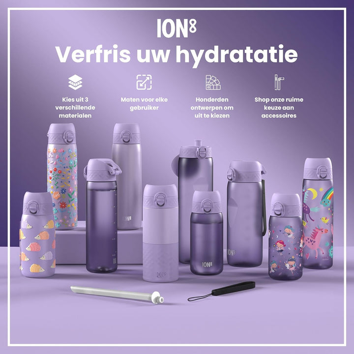 ION8 1 Liter Leicht Edelstahl Trinkflasche, Nicht Isoliert, Auslaufsicher, Einhandöffnung, Sichere V