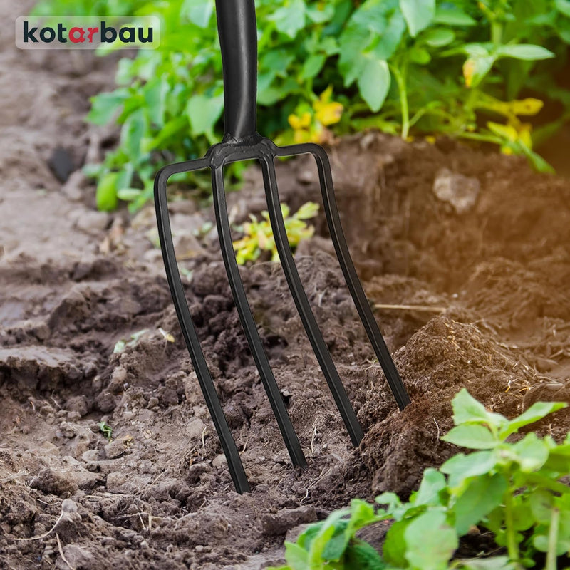 KOTARBAU® Mistforke 4 Zinken 115cm mit Metallstiel Flach für Garten und Landwirtschaft