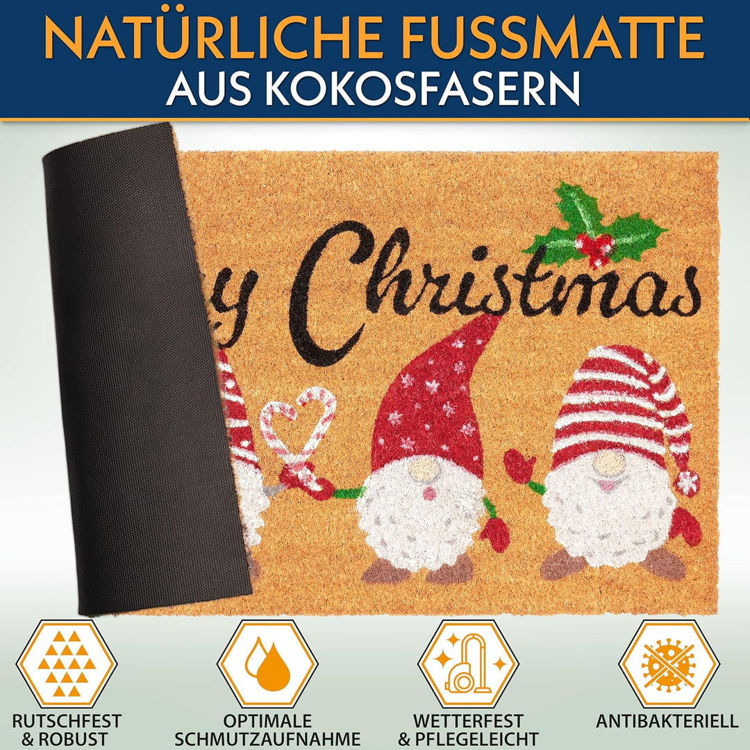 BRUBAKER Weihnachtsfussmatte für Aussen und Innen - Merry Christmas mit Wichtel Zwergen - 45 x 75 cm