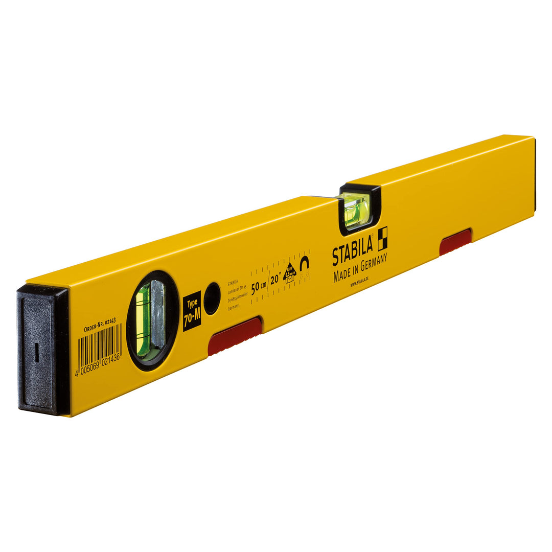 STABILA Magnet-Wasserwaage Type 70 M, 50 cm, leichtes Alu-Profil, starkes Seltenerd-Magnetsystem, 1