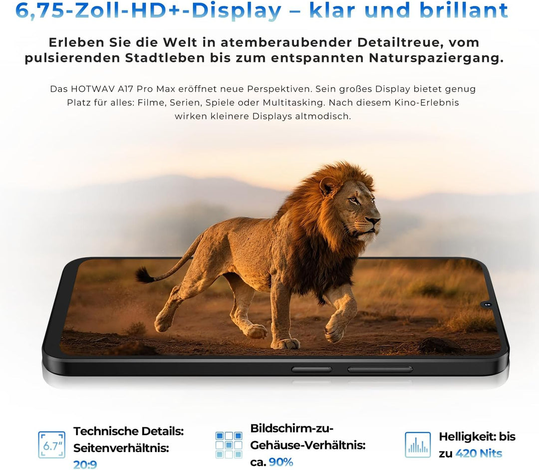 HOTWAV A17 Pro Max 2026 Handy ohne vertrag 6,75" HD+, 16GB+256GB/1TB TF Android 15 Smartphone Ohne V