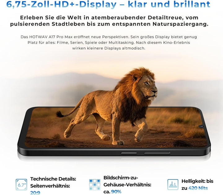 HOTWAV A17 Pro Max 2026 Handy ohne vertrag 6,75" HD+, 16GB+256GB/1TB TF Android 15 Smartphone Ohne V