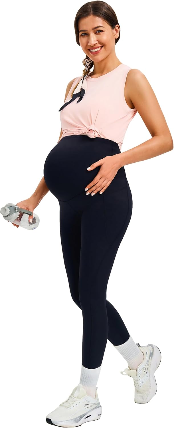 JOYSPELS Umstandsleggings über dem Bauch mit Taschen, Nicht durchsichtig, Workout-Schwangerschafts-L