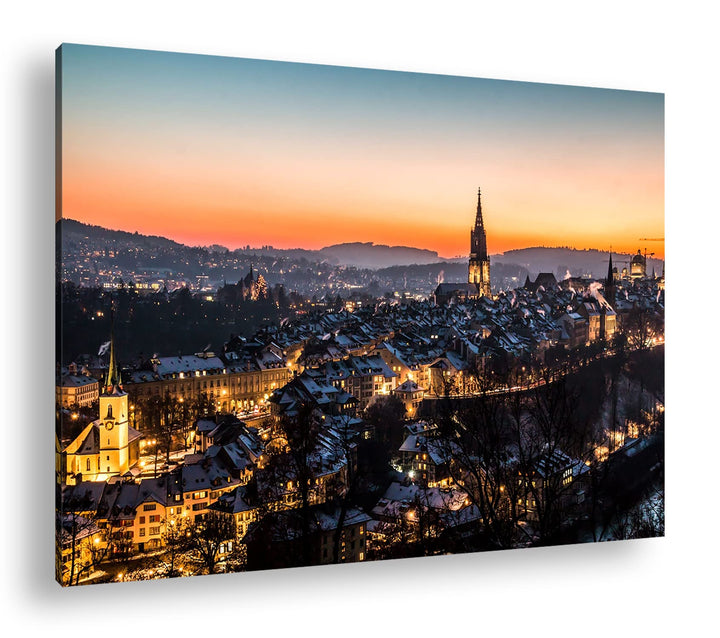 verschneites Bern in der Schweiz Format: 80x60 als Leinwand, Motiv fertig gerahmt auf Echtholzrahmen