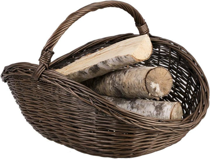 Vollweidener Kaminkorb, dunkelbrauner Kaminkorb aus Weide, Weidenkorb für Kaminholz