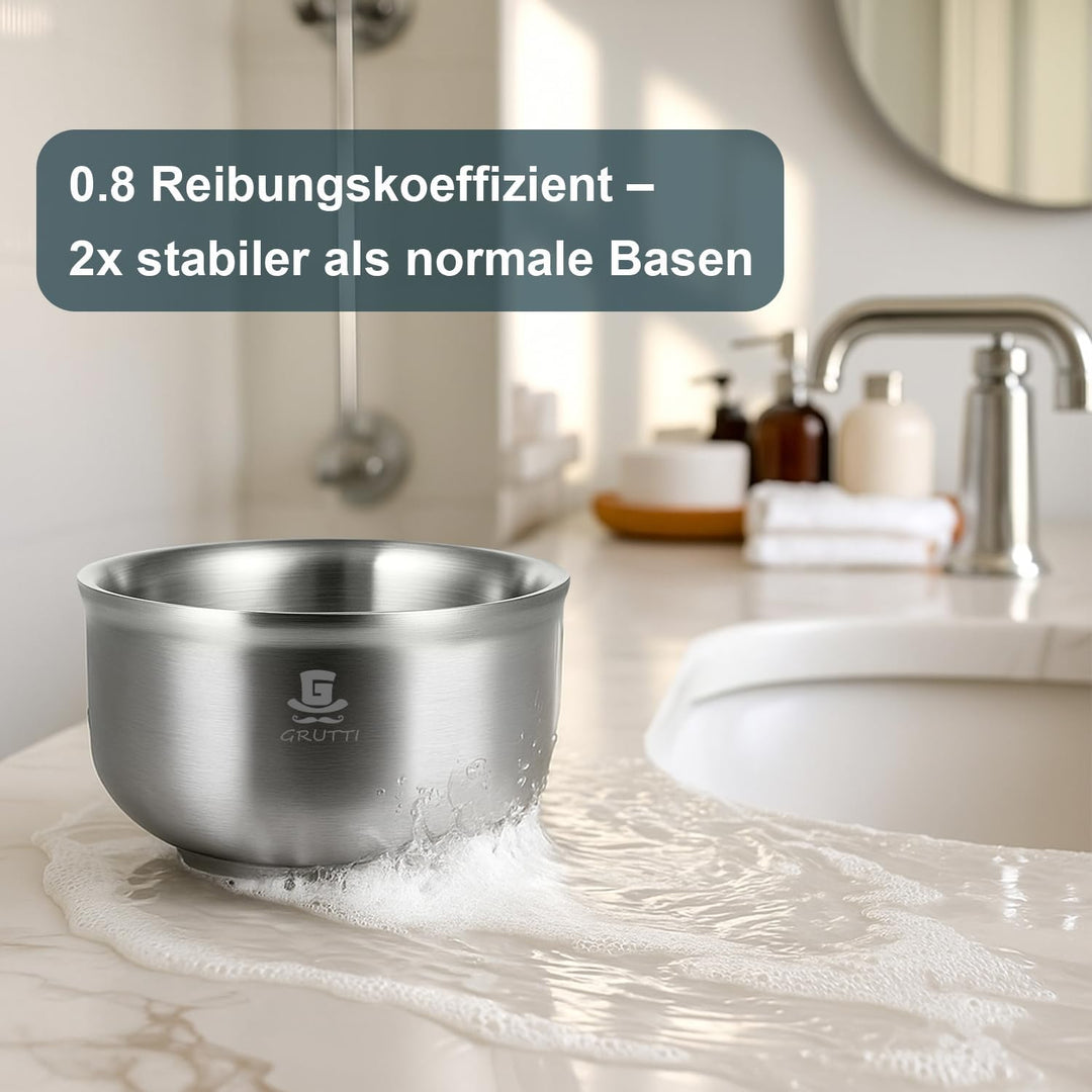 GRUTTI Premium Rasierschale 11.5cm - 3-Schicht Edelstahl mit 6cm Tiefe für Warmen Schaum & Kein Über
