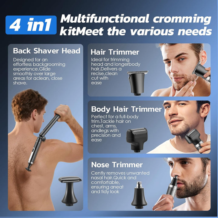 Elektrisch Rückenrasierer Herren, 4 in 1 Mens Rasierer Herren, Trimmer for Herren mit Faltbarem Grif
