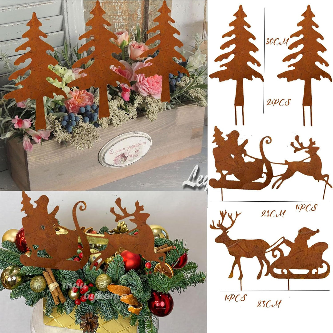 4 Stück Weihnachtsdeko Outdoor Weihnachten Rost Deko Gartendeko Weihnachten Gartenstecker, Adventskr