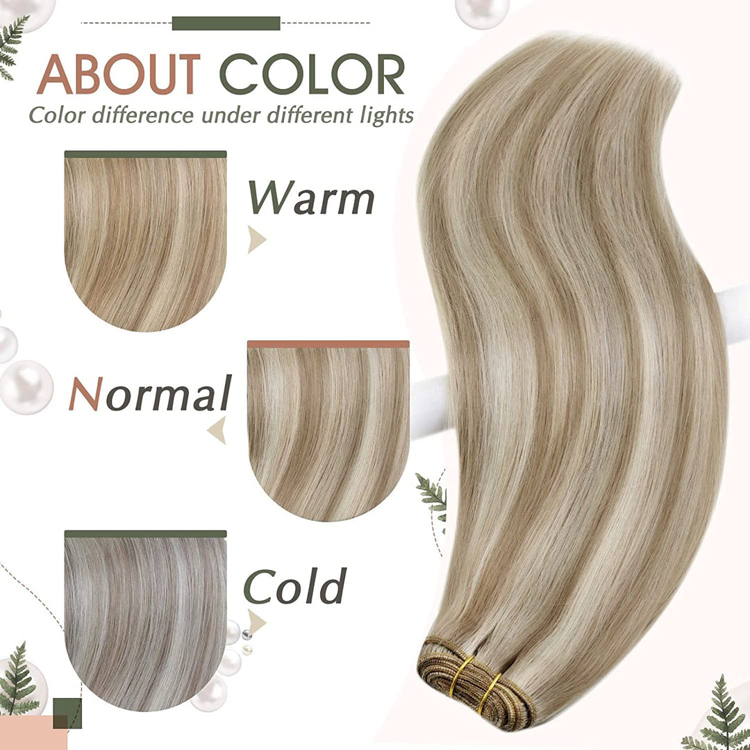 RUNATURE Blond Haartressen Echthaar Exensions Aschbraun mit Platinblond Tressen Echthaar Zum Einnähe