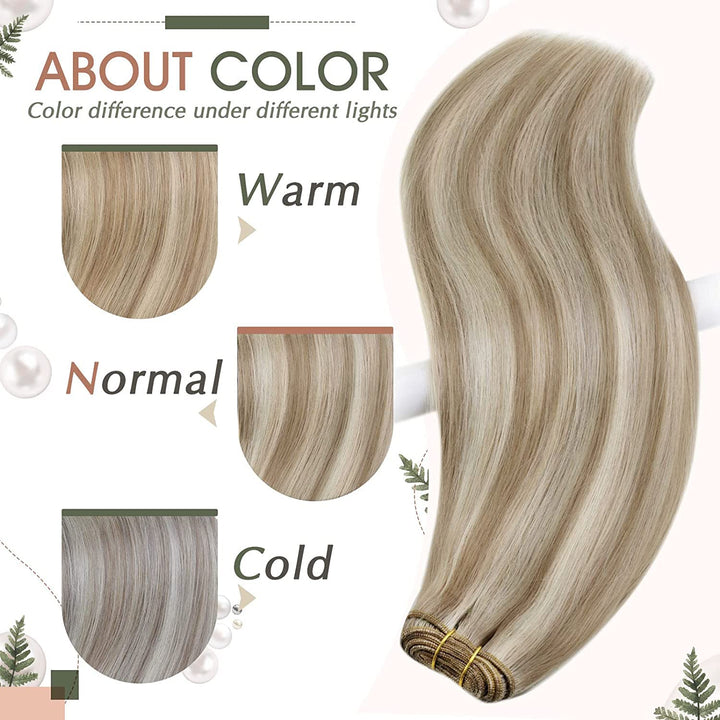 RUNATURE Blond Haartressen Echthaar Exensions Aschbraun mit Platinblond Tressen Echthaar Zum Einnähe