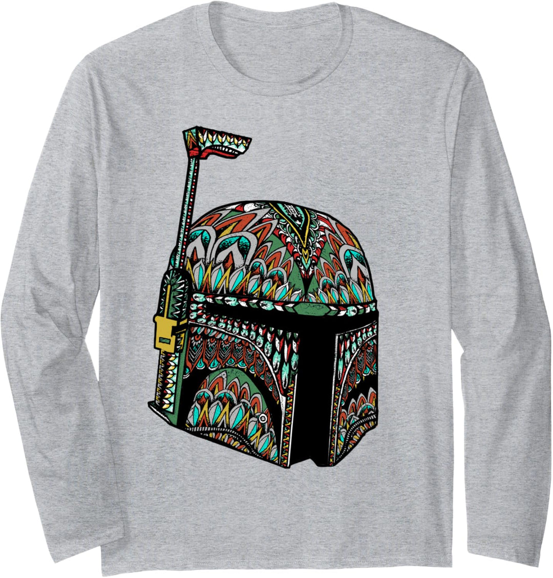 Star Wars Boba Fett Feathered Helmet Bold Portrait Langarmshirt