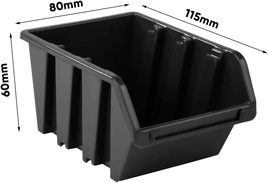 PAFEN Werkzeugwand Stapelboxen - 1152 x 780 mm - Lagersystem SET Werkzeughaltern und 23 Schwarz Boxe