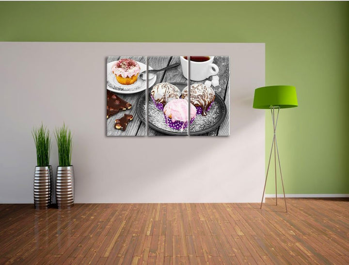 Pixxprint Köstliche Cupcakes als Leinwandbild/Grösse: 3 Teilig (120x80) cm/Wandbild/Kunstdruck/ferti