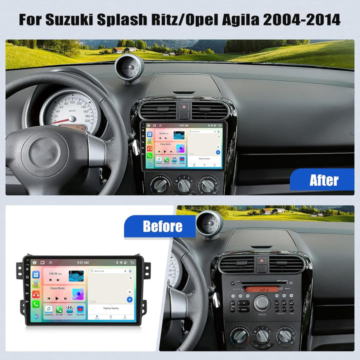 CAMECHO 2+64G 9 Zoll Android 13 Autoradio für Suzuki Splash Ritz/Opel Agila 2004-2014 mit Rückfahrka