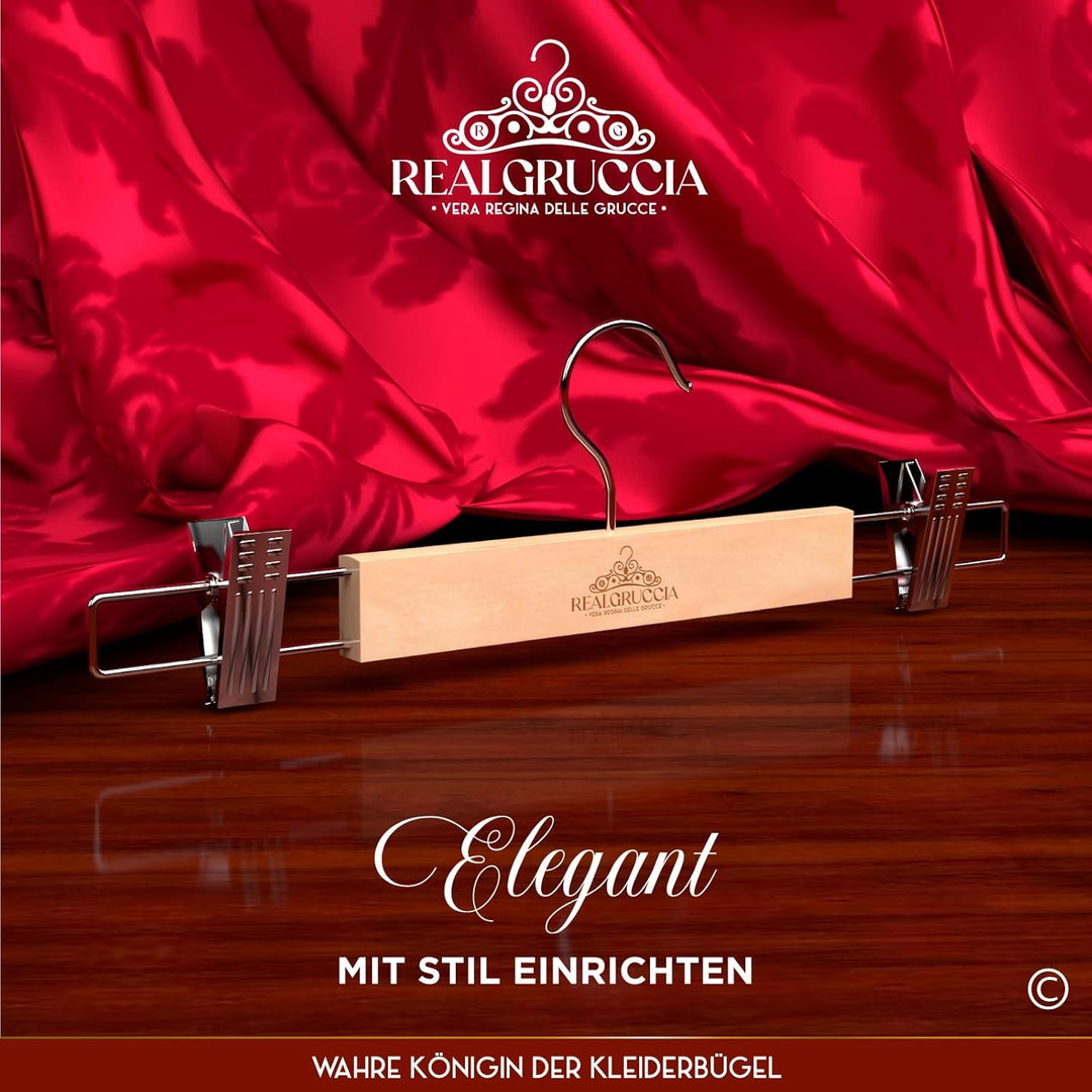 10 Kleiderbügel mit Klammern aus Holz 13x33cm Hosenbügel Röcke Jeans - RealGruccia Polierte Ausführu