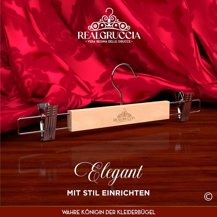 10 Kleiderbügel mit Klammern aus Holz 13x33cm Hosenbügel Röcke Jeans - RealGruccia Polierte Ausführu