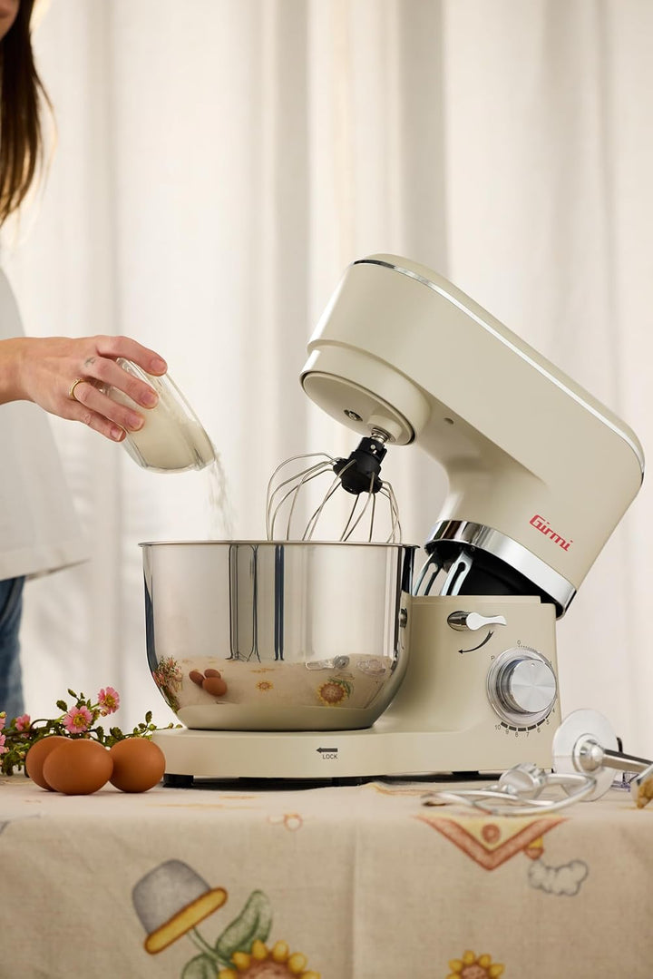 Girmi IM47 Knetmaschine, 1500 W Max, 6 Liter, Fassungsvermögen 6 Liter, Teig bis 2,4 kg, Pulse, 10 G