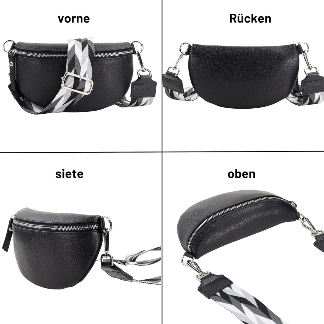 Blade Bauchtasche Damen Echtleder, stylische Gürteltasche Damen mit 2 gemusterten und Leder abnehmba