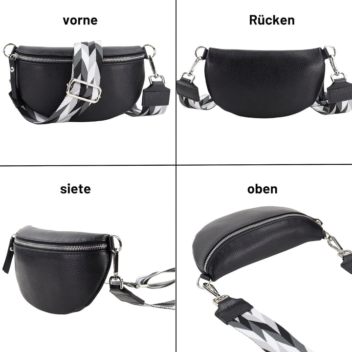 Blade Bauchtasche Damen Echtleder, stylische Gürteltasche Damen mit 2 gemusterten und Leder abnehmba