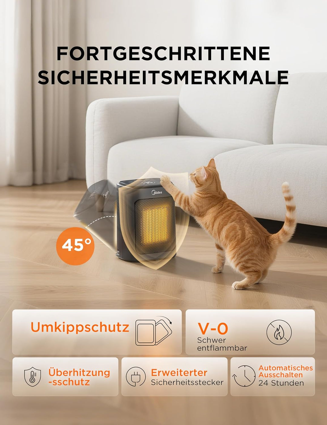 Midea PTC Keramik Heizlüfter mit 4 Modi, 2000W, energiesparend, elektrische Heizung - tragbare Raumh