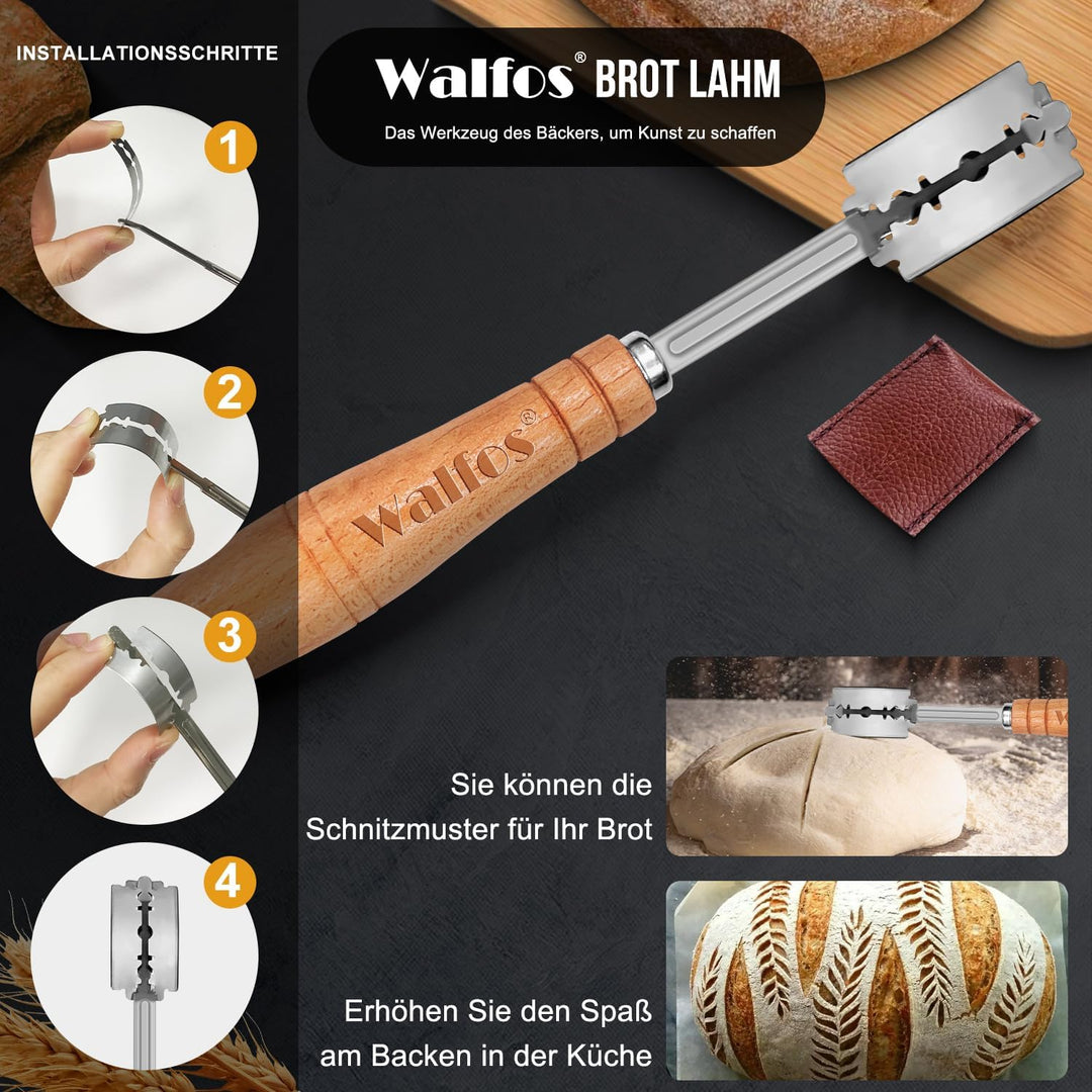 Gärkörbchen - Walfos® Rundes gärkorb zum brotbacken-Set, 100% natürlichem Rattan, inklusive Bäckerme