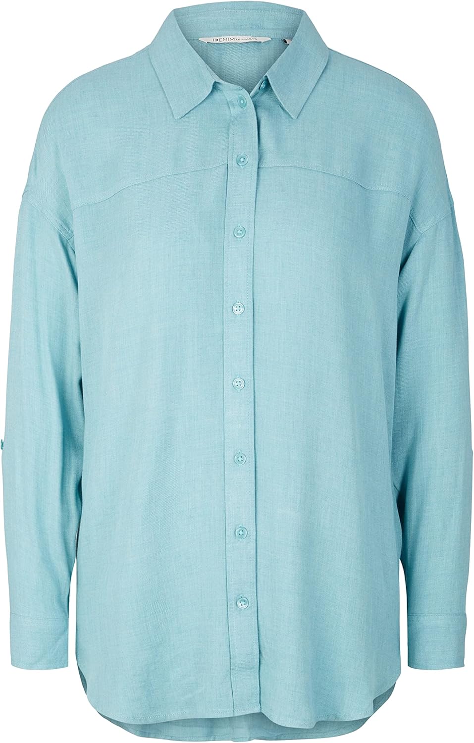 TOM TAILOR Denim Damen Bluse mit Turn-Up Ärmel L 30564 - Reef Blue Melange, L 30564 - Reef Blue Mela