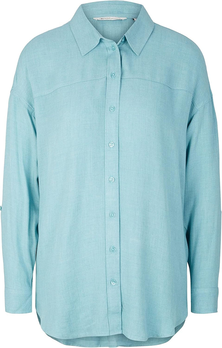 TOM TAILOR Denim Damen Bluse mit Turn-Up Ärmel L 30564 - Reef Blue Melange, L 30564 - Reef Blue Mela