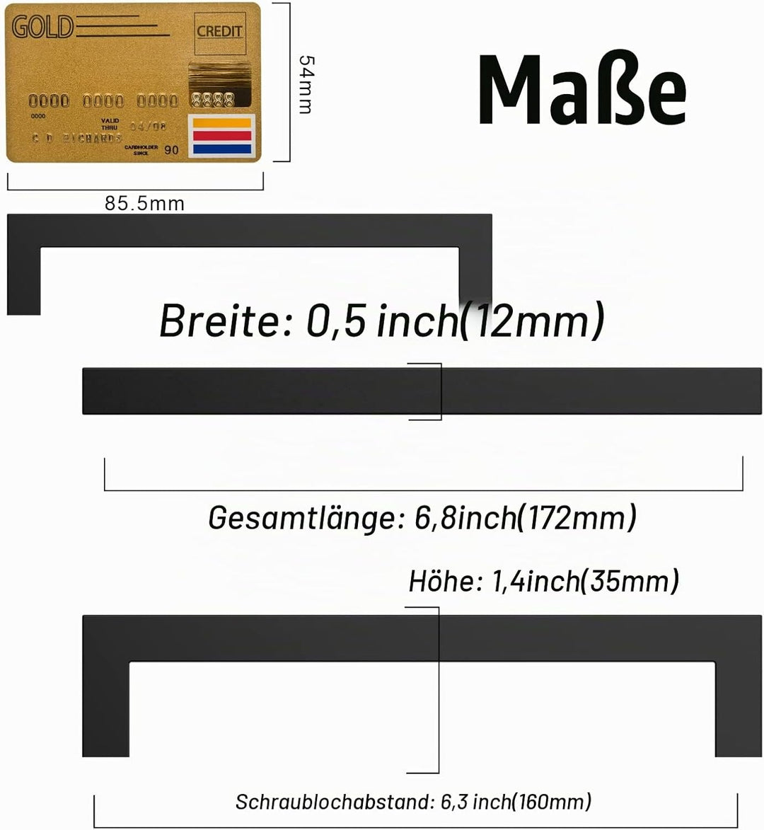Amerdeco 10 Stück Möbelgriffe Edelstahl Schwarz Schrankgriffe Küchengriffe 160mm Lochabstand Schubla