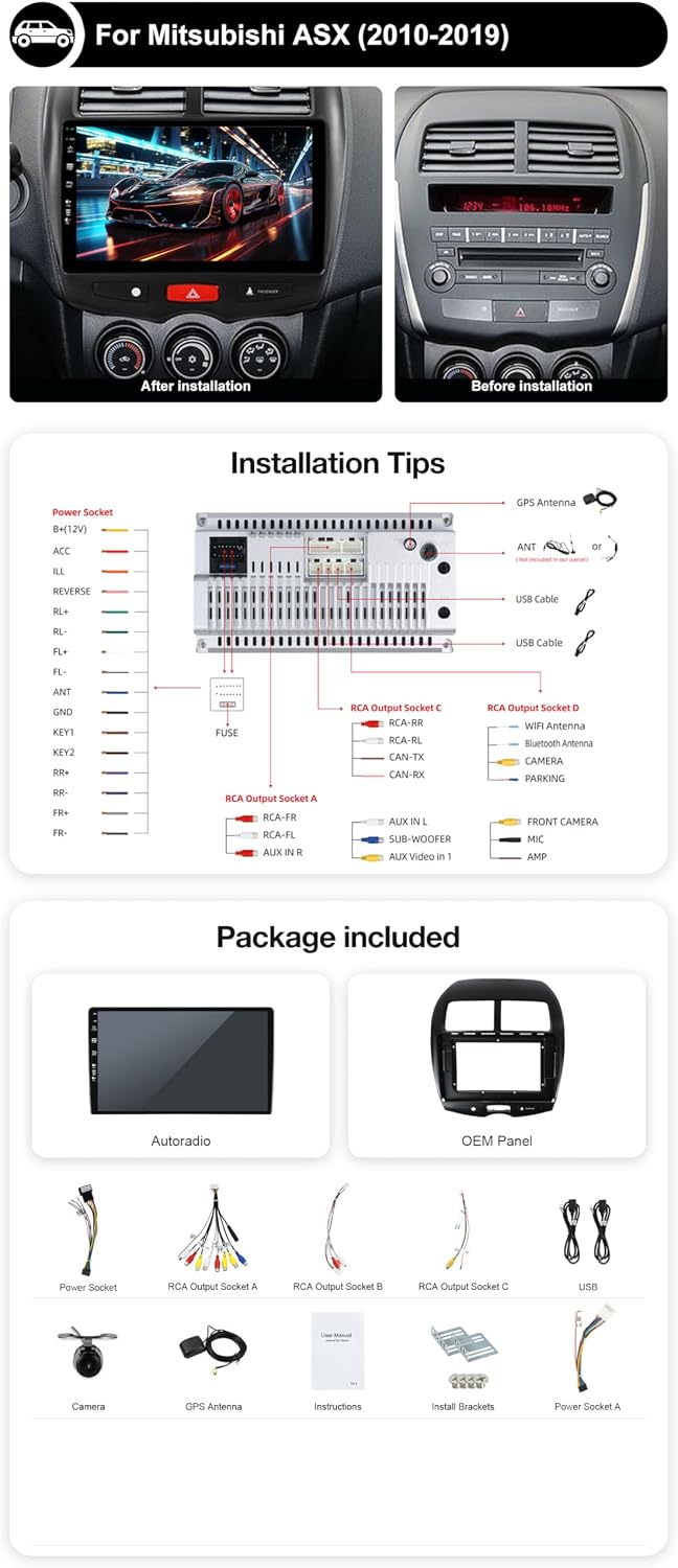 Android 15 IPS Autoradio Passt für Mitsubishi ASX (2010-2019) - Eingebautes CarPlay Android Auto - K