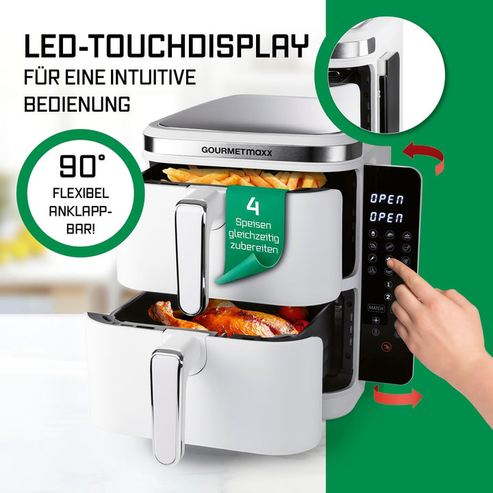 GOURMETmaxx FryUp Vertikale Doppelkammer Heissluftfritteuse | vertikaler Airfryer | klappbares Touch