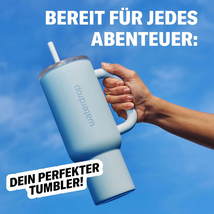 waterdrop® Thermobecher mit Strohhalm 1,1L – Auslaufsichere, robuste Trinkflasche mit aufklappbarem
