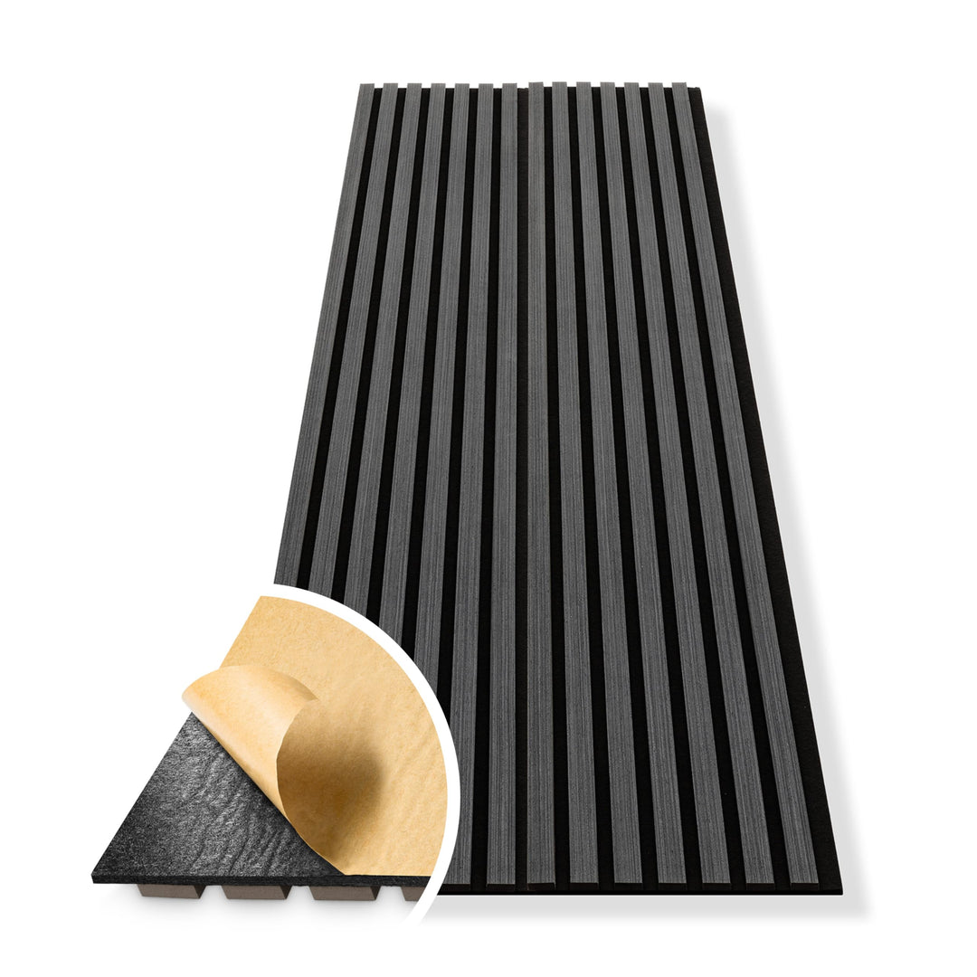HAGEFOL® Akustikpaneele selbstklebend EasyFix, 240x56cm, Farbe: Schwarz Holz, Lamellen Wandpaneele f