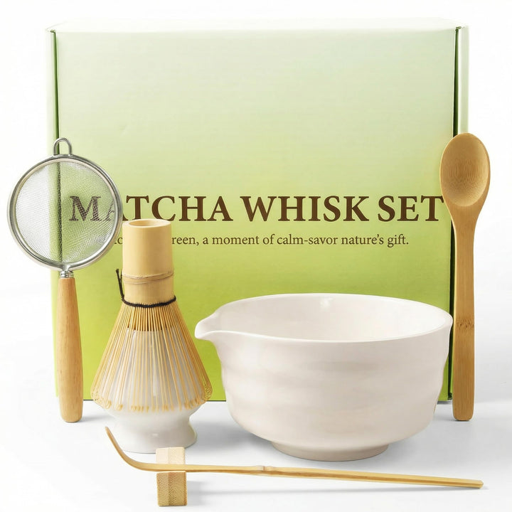 Accwork Matcha Set, 7er-Set Macha Tea Set Matcha zubehör mit Matcha Löffel, Matcha Schale mit Auslau