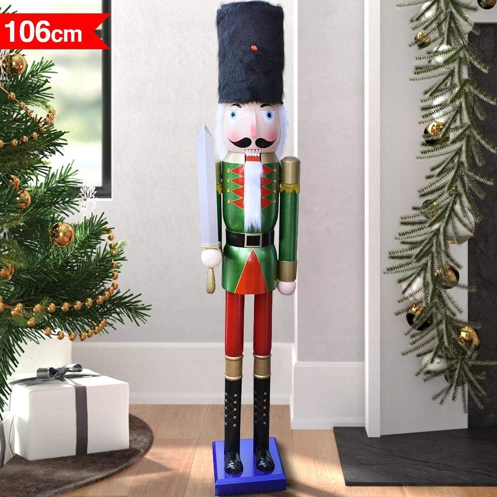 BAKAJI Riesiger hölzerner Nussknacker Soldat Weihnachtsnussknacker Höhe 106 cm Gemalte Kleider Bart