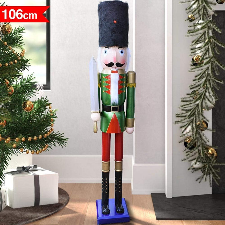 BAKAJI Riesiger hölzerner Nussknacker Soldat Weihnachtsnussknacker Höhe 106 cm Gemalte Kleider Bart