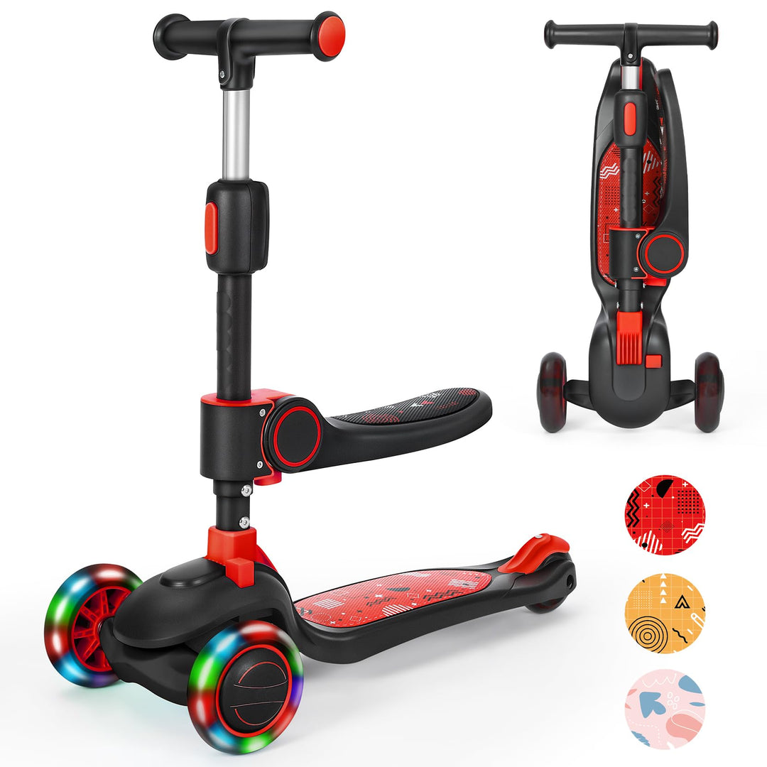 Kinderroller mit 360° drehbarem Sitz, stufenlose Höhenverstellung, Scooter mit LED-Rädern, Faltbarer