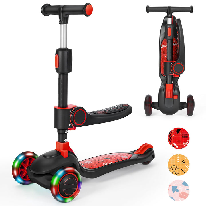 Kinderroller mit 360° drehbarem Sitz, stufenlose Höhenverstellung, Scooter mit LED-Rädern, Faltbarer