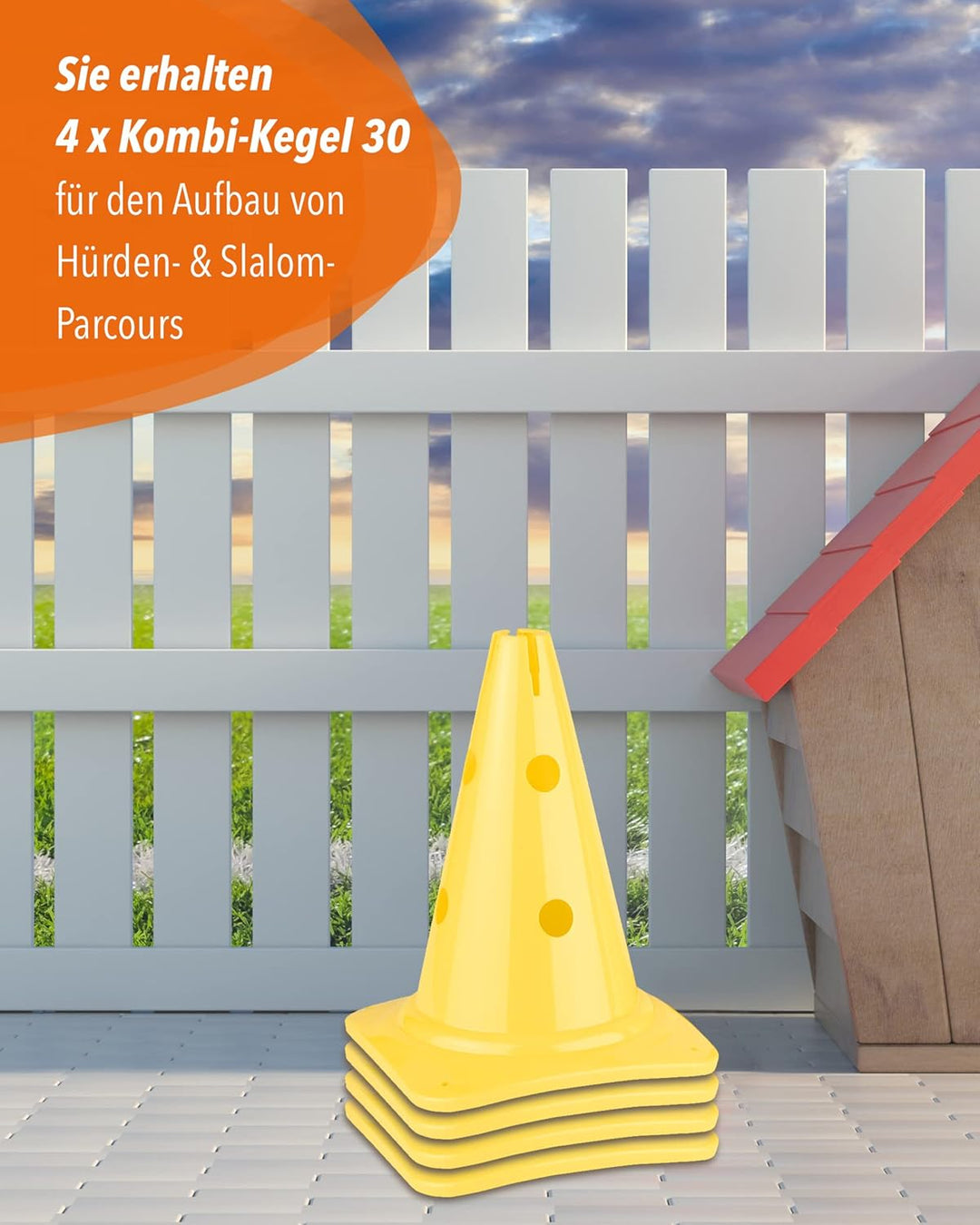 Kombi Kegel 30 – 4er Set – für den Aufbau von Hürden- oder Slalom-Parcours für Agility-Training – Sp