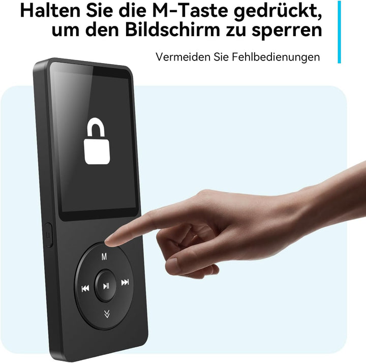 AGPTEK MP3 Player 32GB Bluetooth 5.0, 1.8 Zoll 70 Stunden Wiedergabezeit Digital Kinder MP3 Player m