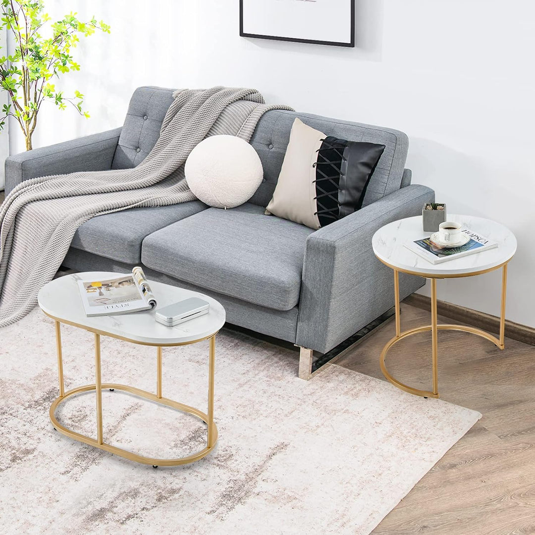 Giantex 2er Set Beistelltisch Marmor Gold, Couchtisch Sofatisch Verschiedene Grössen, Wohnzimmertisc