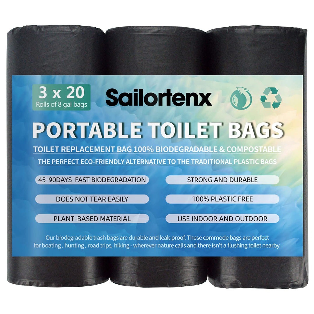 Sailortenx 60 tragbare Toilettenbeutel, 100% kompostierbar, 2,5 l, Camping-Toilettenbeutel, Verwendu