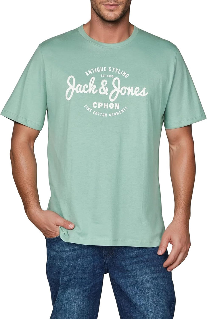 JACK & JONES JJLINO T-Shirt 4er Pack Rundhals Kurzarm Shirt Regular Fit Print Sommer 100% Baumwolle