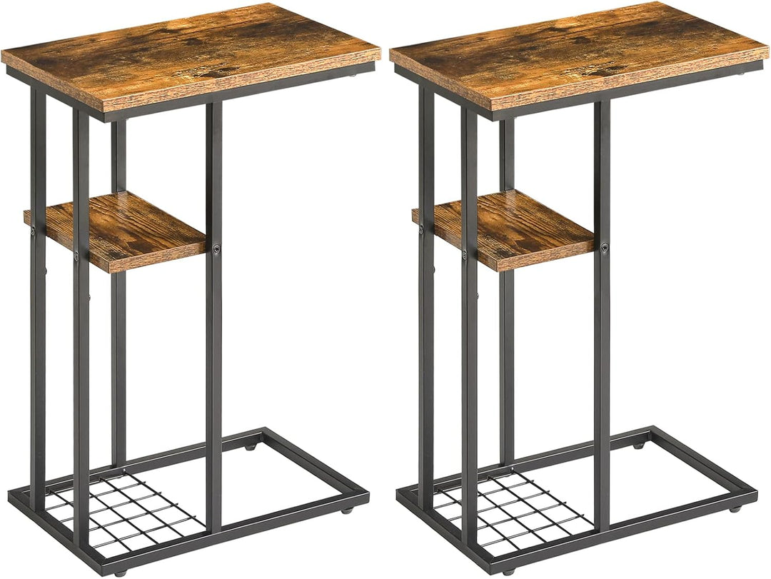 YMYNY Beistelltisch 2er-Set, Kaffeetisch mit Lagerregal, Drahtgeflecht, Eleganter Sofatisch, für Kaf